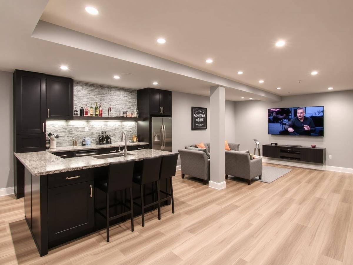 Finished basement with wet bar